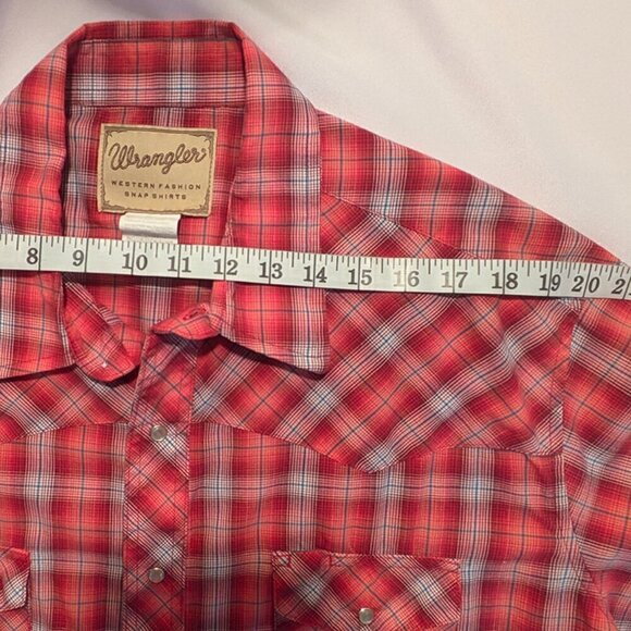 Wrangler Western Shirt Mens 2XL Pearl Snap Red Plaid Short Sleeve Pockets Rodeo - Picture 5 of 11
